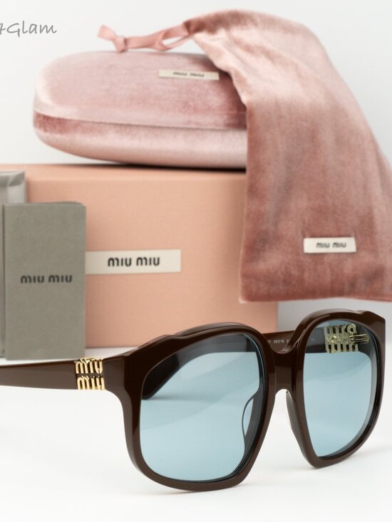Miu Miu Women Sunglasses Brown Chocolate Blue Square MUA07S 24D20R NEW AUTHENTIC main image 8